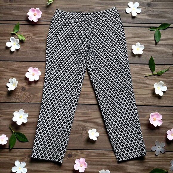 White House Black Market Slim Ankle Pants 6R Geometric Preppy Mod Career Stretch - Picture 1 of 8